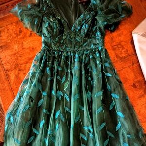 Ever Pretty Teal Leaf Pattern Dress NWT SIZE M